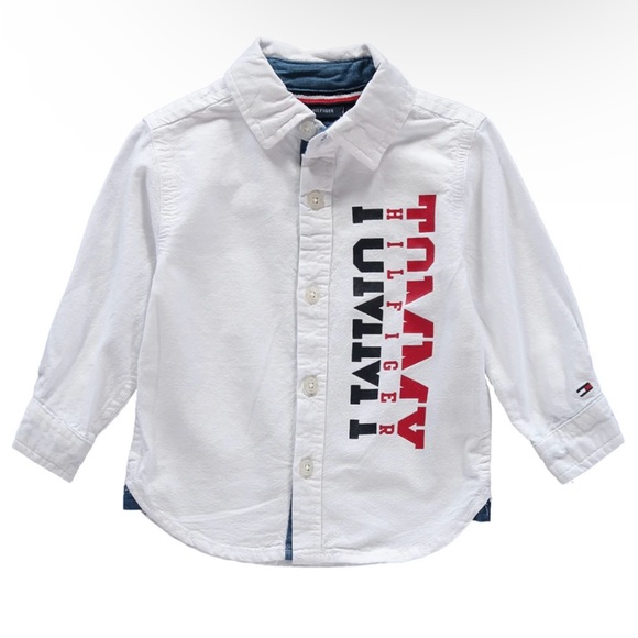 2pc Tommy Hilfiger long sleeve button-up shirt with navy blue pants for baby boy - Picture 2 of 15